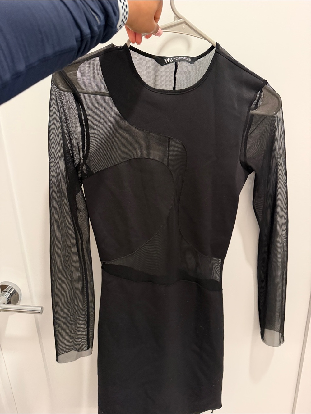 Zara Black Long-Sleeve Mesh Panel Bodycon Dress